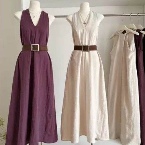Elegant, High-end Tie-waist Casual Maxi Dress