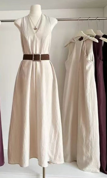 Elegant, High-end Tie-waist Casual Maxi Dress