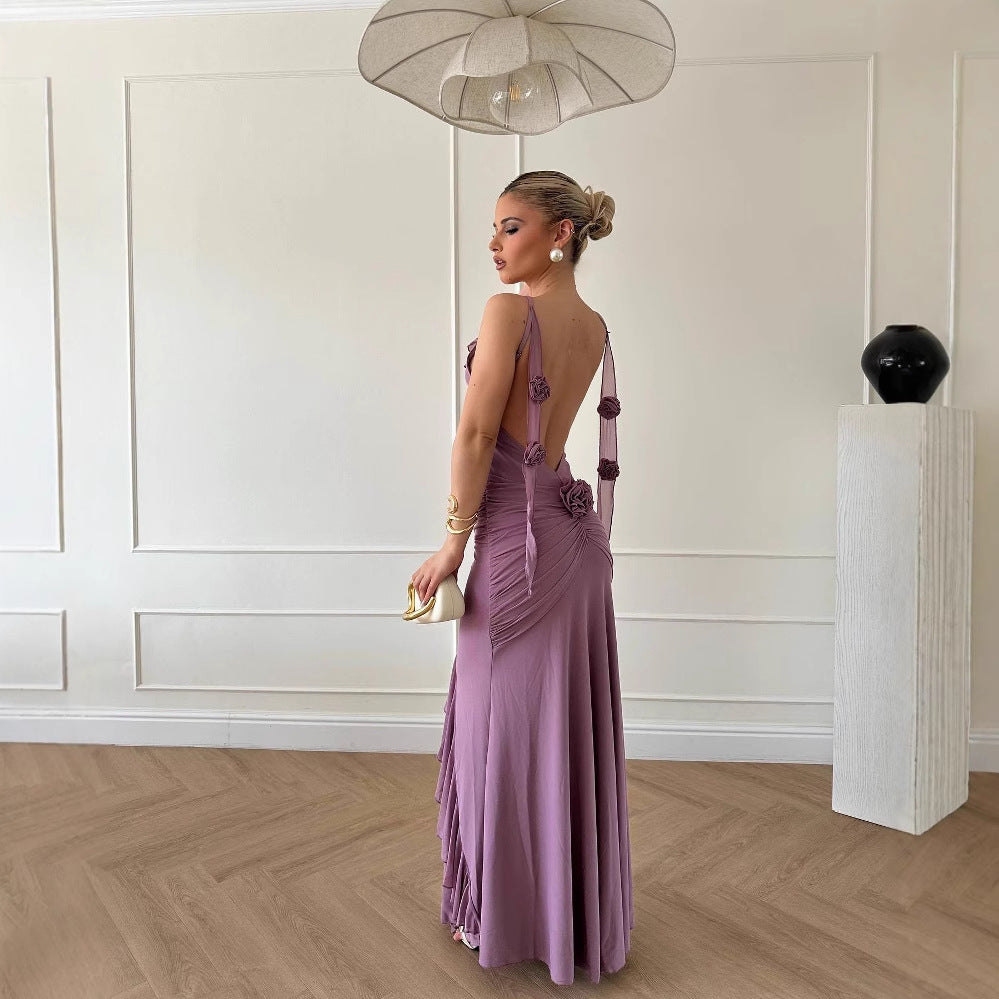 2025 New Fashion Ruffle 3D Flower Strap Dress